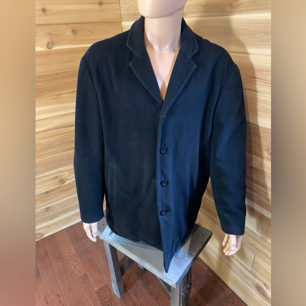 Brogue Wool Cashmere Men's Timeless‎ Black Pea Coat Heavy Thick Old Money Luxury